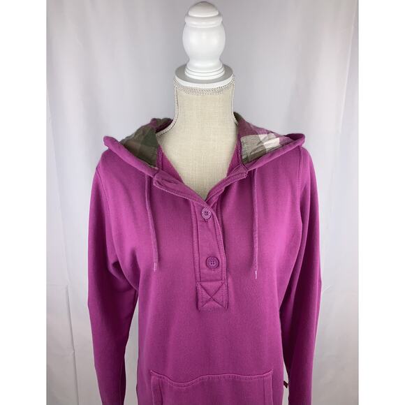 Dickies Hoodie Womens Large Purple Pullover 3 Button Neck Plaid Lining - Picture 2 of 10